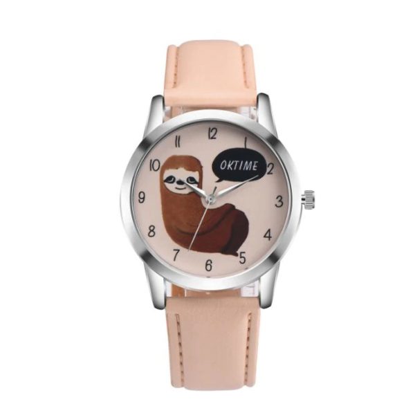 Ladies OKTIME Leather Fashion Sloth Watch - Beige