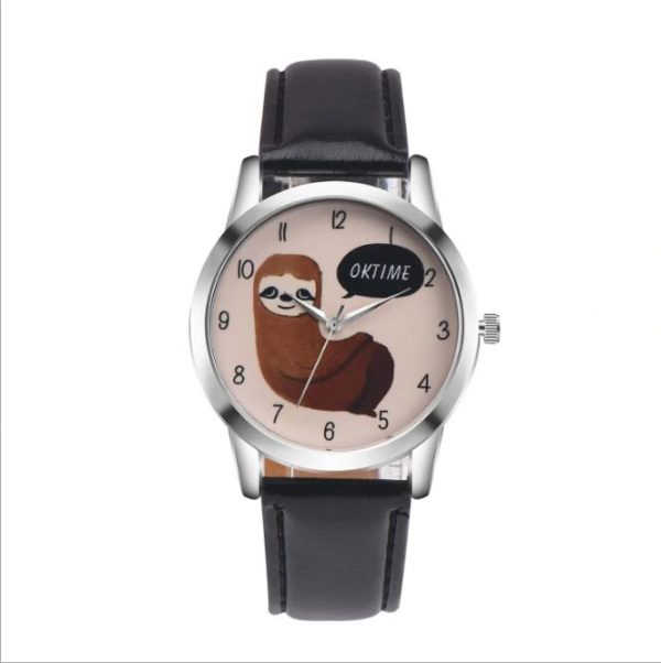 Ladies OKTIME Leather Fashion Sloth Watch - Black