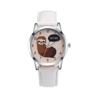 Ladies OKTIME Leather Fashion Sloth Watch - White